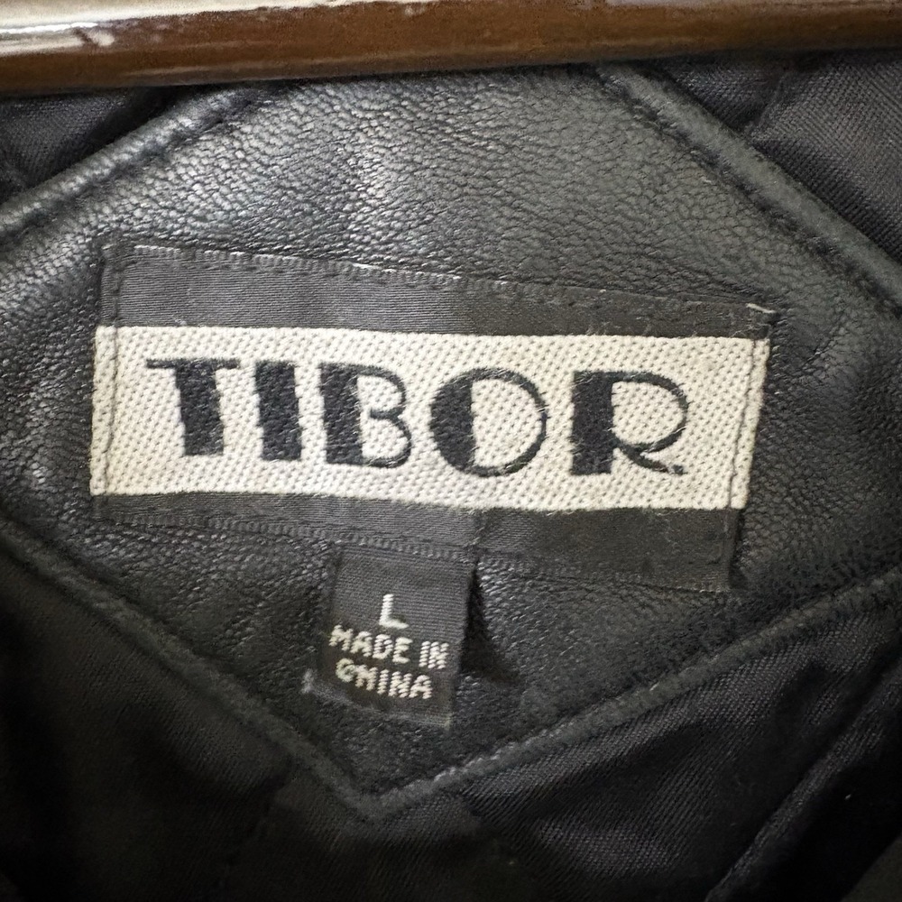 Vintage Tibor Heavy Black Leather Zip In/Out Lined Car Coat Motorcycle Jacket L - Picture 3 of 16